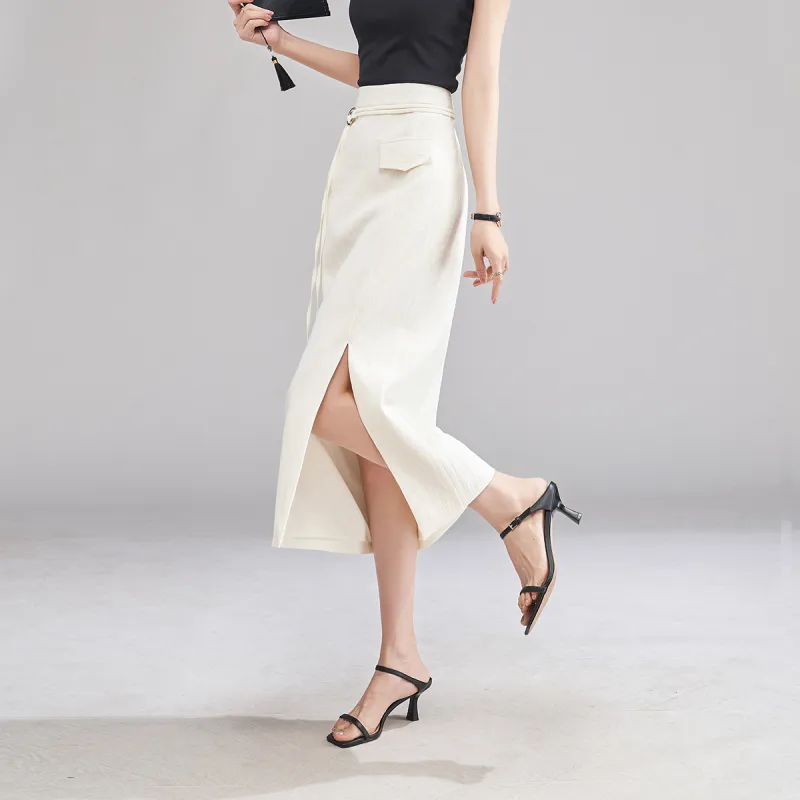 YALIDA Casual Long Skirts Women's White-4