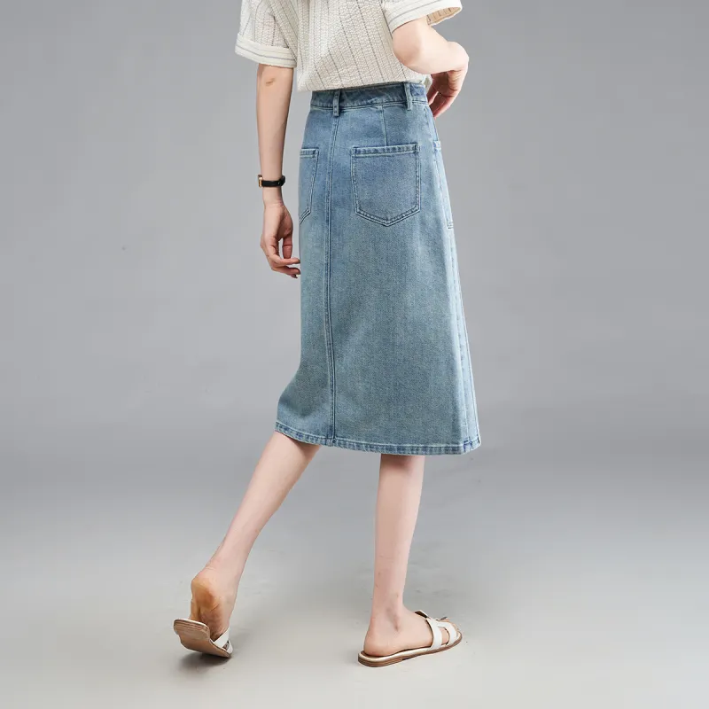 YALIDA Denim Long Skirts Women's Blue-5