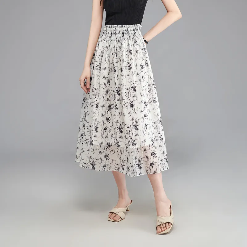 YALIDA Casual Long Skirts Women's Beige-2