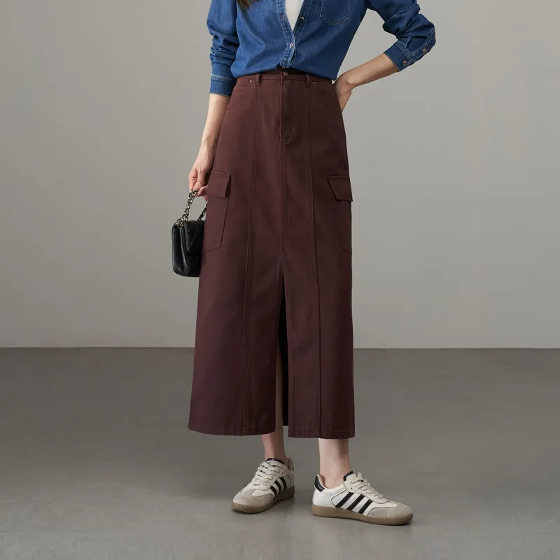YALIDA Denim Long Skirts Women's Coffee-2