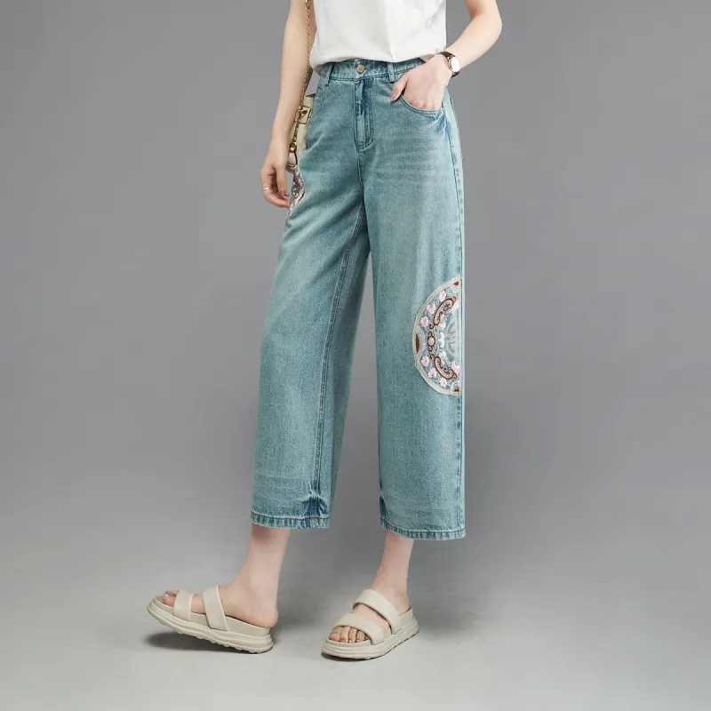 YALIDA Jeans Women's Mint Green Blue-3