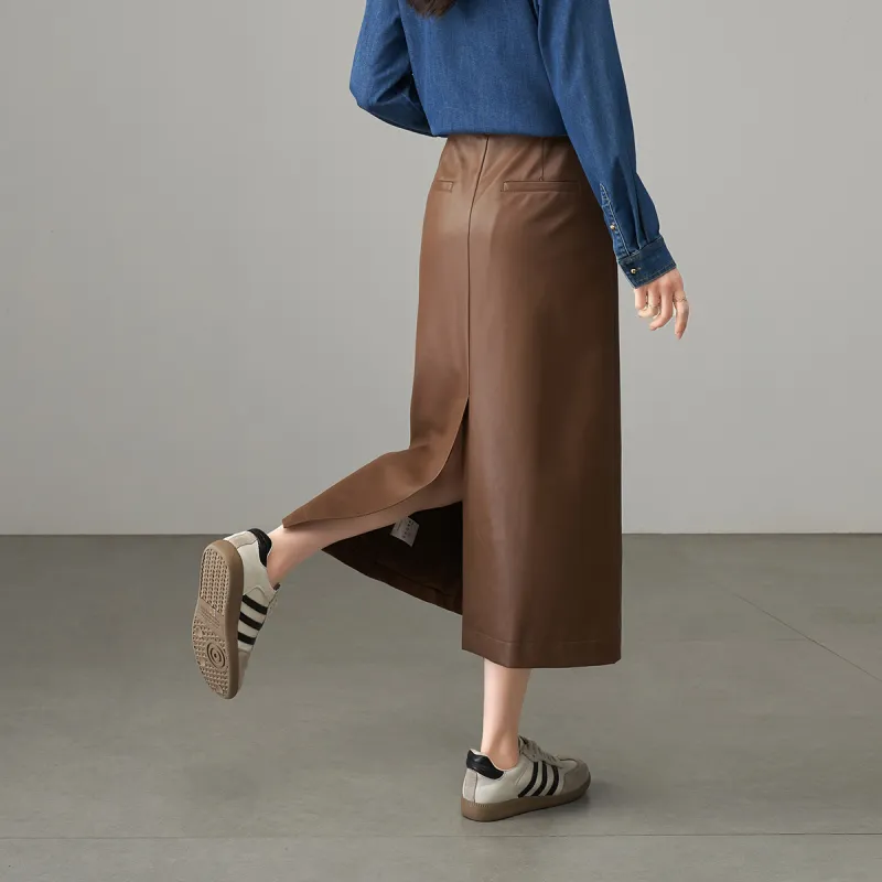 YALIDA Casual Long Skirts Women's Brown-5