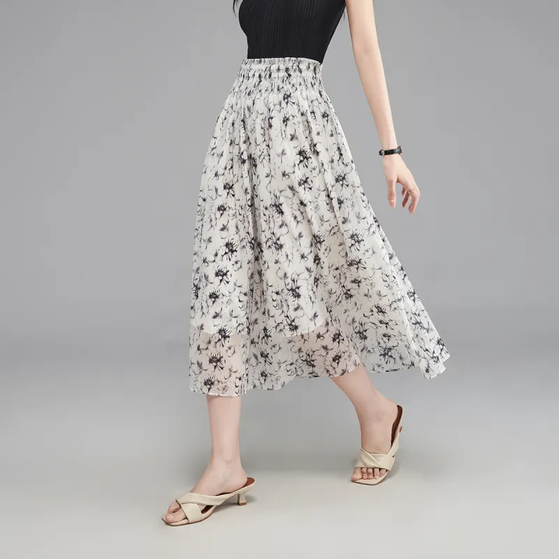 YALIDA Casual Long Skirts Women's Beige-3