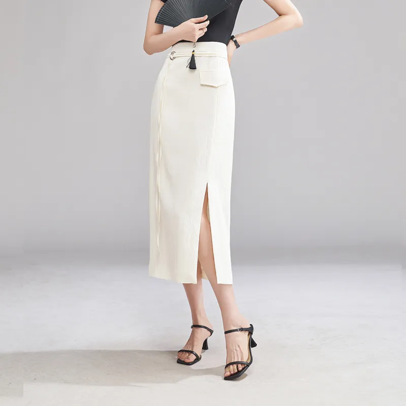 YALIDA Casual Long Skirts Women's White-2