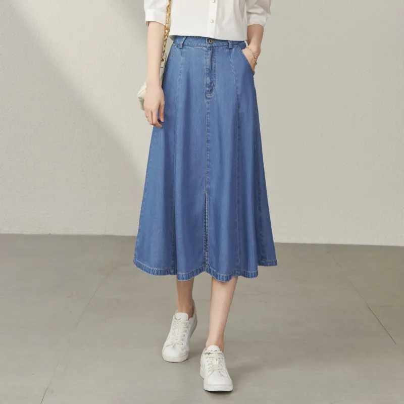 YALIDA Denim Long Skirt Women's Blue-4