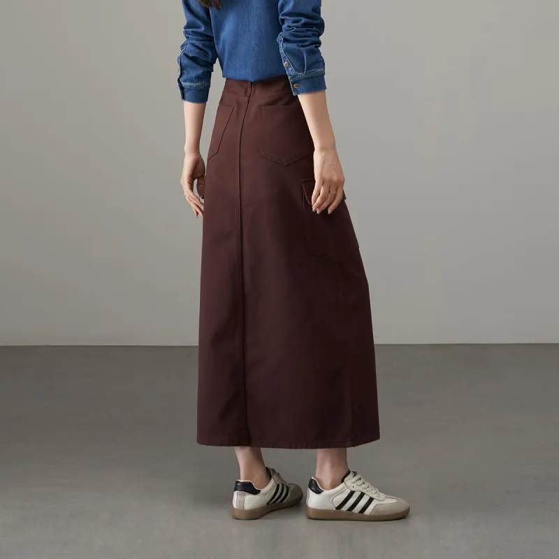 YALIDA Denim Long Skirts Women's Coffee-5