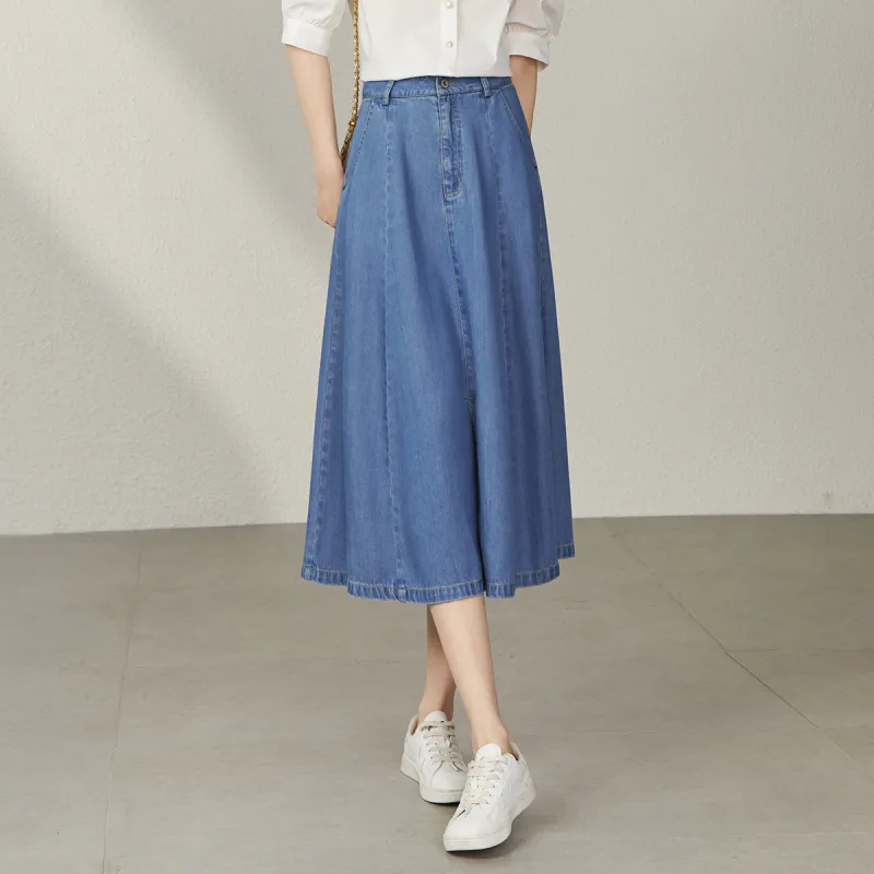 YALIDA Denim Long Skirt Women's Blue-2