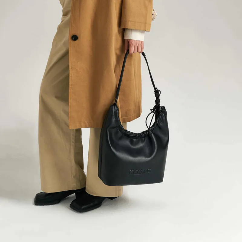 HXXXXS Cow Leather Shoulder Bag, Handbag Regular Women's Black-4
