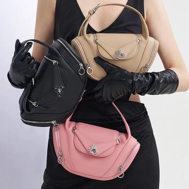 HXXXXS Top Grain Cow Leather Handbag Women's Black/Cookie/Floral Pink-12
