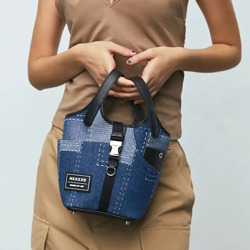 HXXXXS Denim Handbag Medium Size Women's Dark Blue-6