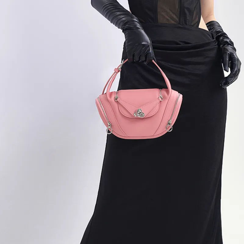 HXXXXS Top Grain Cow Leather Handbag Women's Black/Cookie/Floral Pink-20