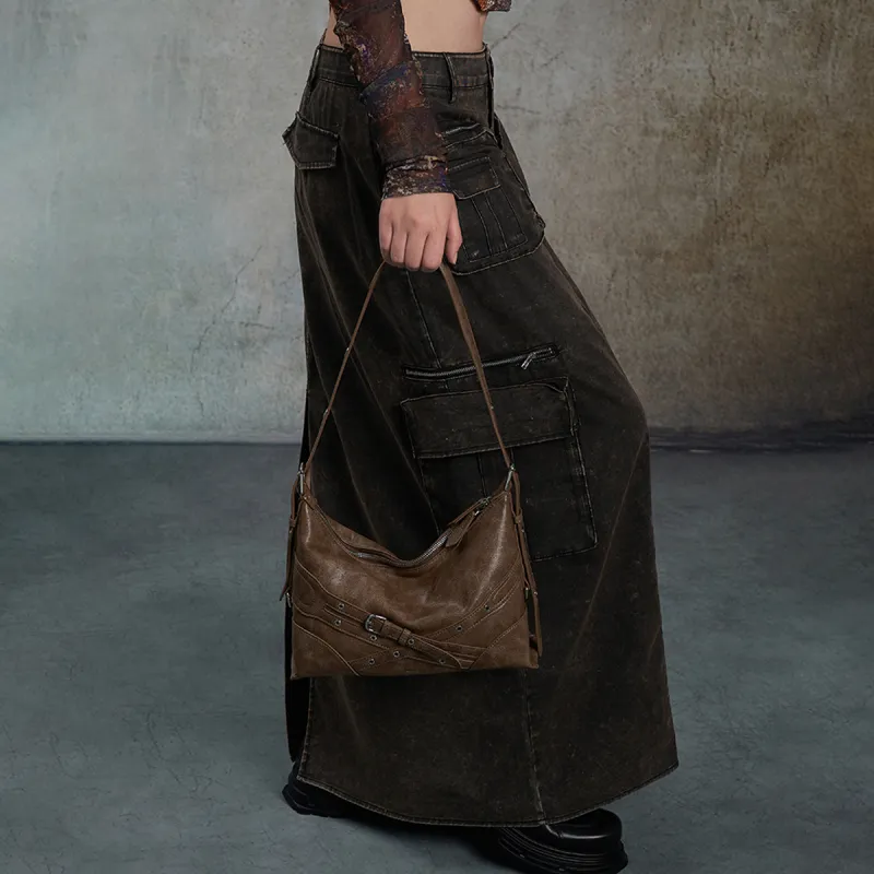 HXXXXS Cow Leather Handbag, Shoulder Bag Regular Women's Black/Wasteland Gray-9