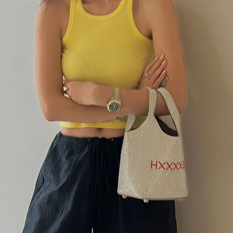 HXXXXS Cow Leather Bucket Bag Handbag Tubas Women's Dove Gray/Black-5