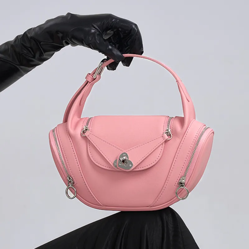 HXXXXS Top Grain Cow Leather Handbag Women's Black/Cookie/Floral Pink-18