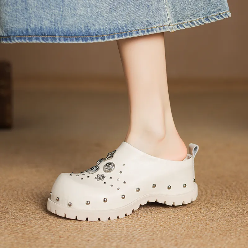Su Yanjiao Stud Metal Abrasion Resistant Closed Toe Slippers Women's-9