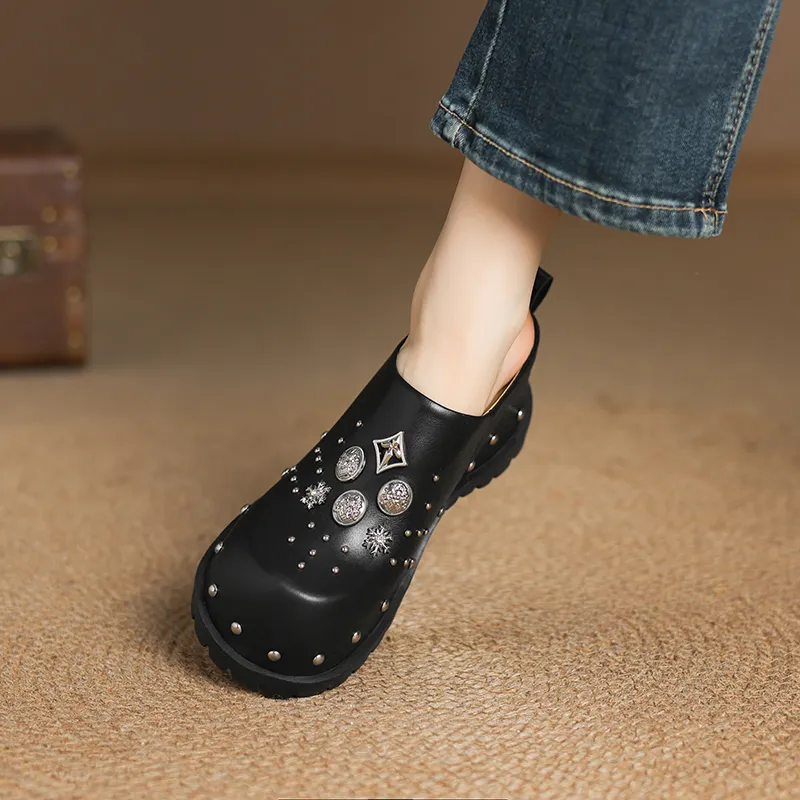 Su Yanjiao Stud Metal Abrasion Resistant Closed Toe Slippers Women's-3