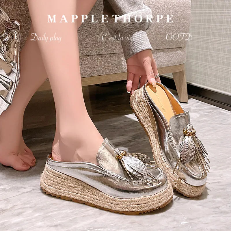 Su Yanjiao EVA Stitching Metal Fringe Closed Toe Slippers Women's-7