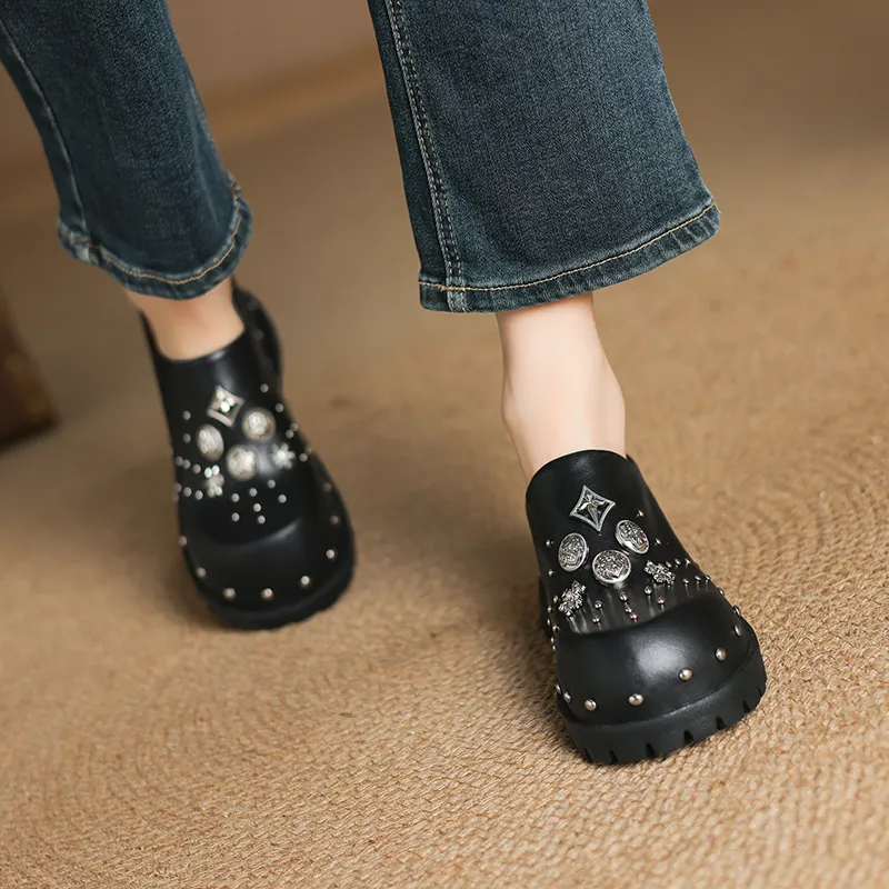 Su Yanjiao Stud Metal Abrasion Resistant Closed Toe Slippers Women's-4