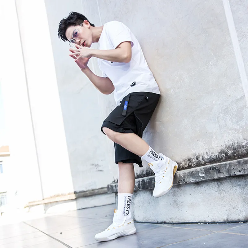 DD&OO Wear-Resistant Breathable Height Increasing High-Top Basketball Shoes Unisex White Gold-4