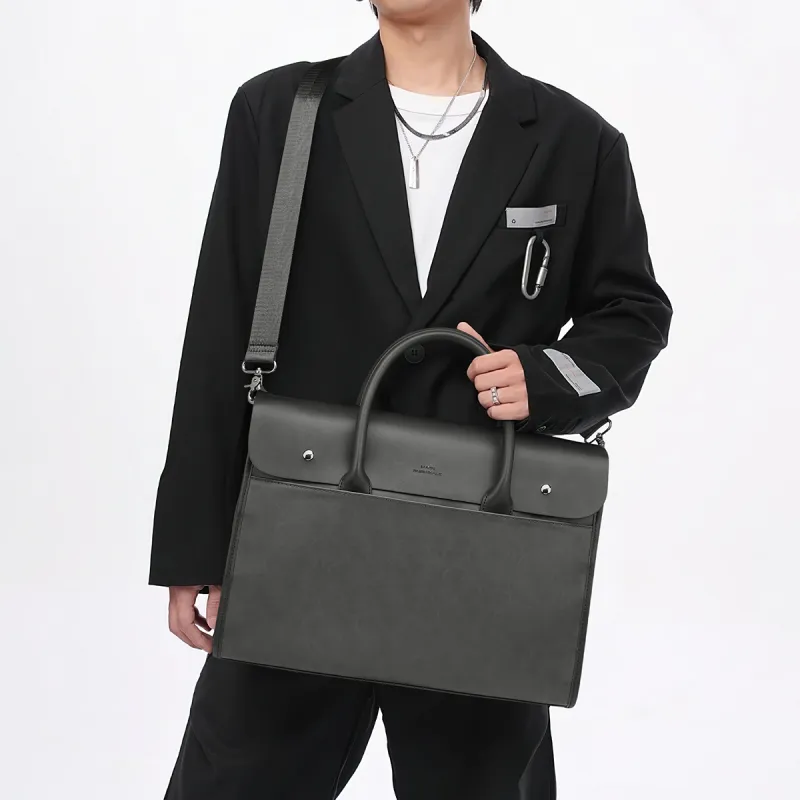 FAIRWHALE Synthetic Leather Briefcase Commute Single Shoulder Bag Regular Men's Black-9