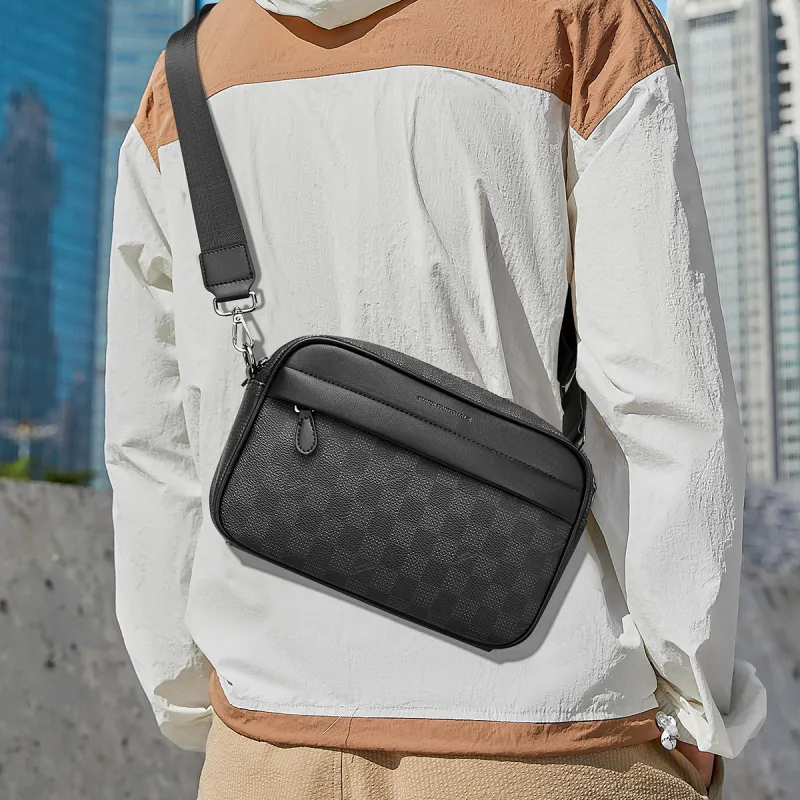 FAIRWHALE Synthetic Leather Small Square Bag, Shoulder Bag, Crossbody Bag Regular Men's Black-4