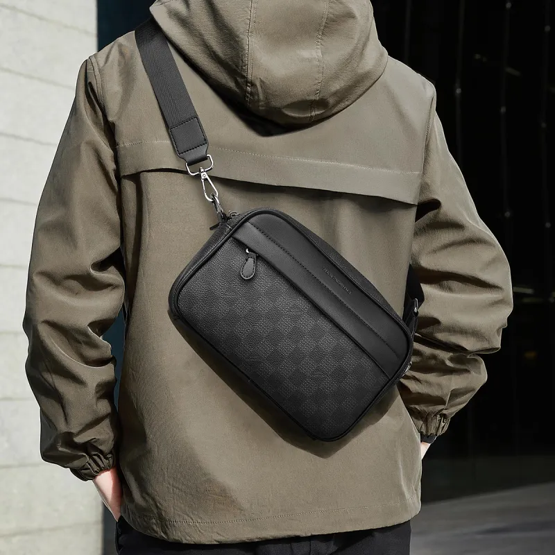 FAIRWHALE Synthetic Leather Small Square Bag, Shoulder Bag, Crossbody Bag Regular Men's Black-3