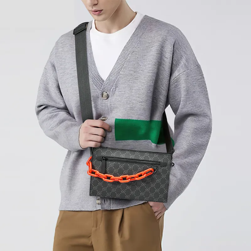 FAIRWHALE PU Crossbody Bags Shoulder Bags Regular Men's Black/Orange-11