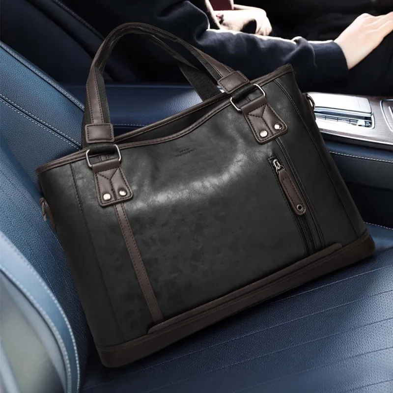 FAIRWHALE Synthetic Leather Laptop Bag, Shoulder Bag, Briefcase Regular Men's Black Coffee-4