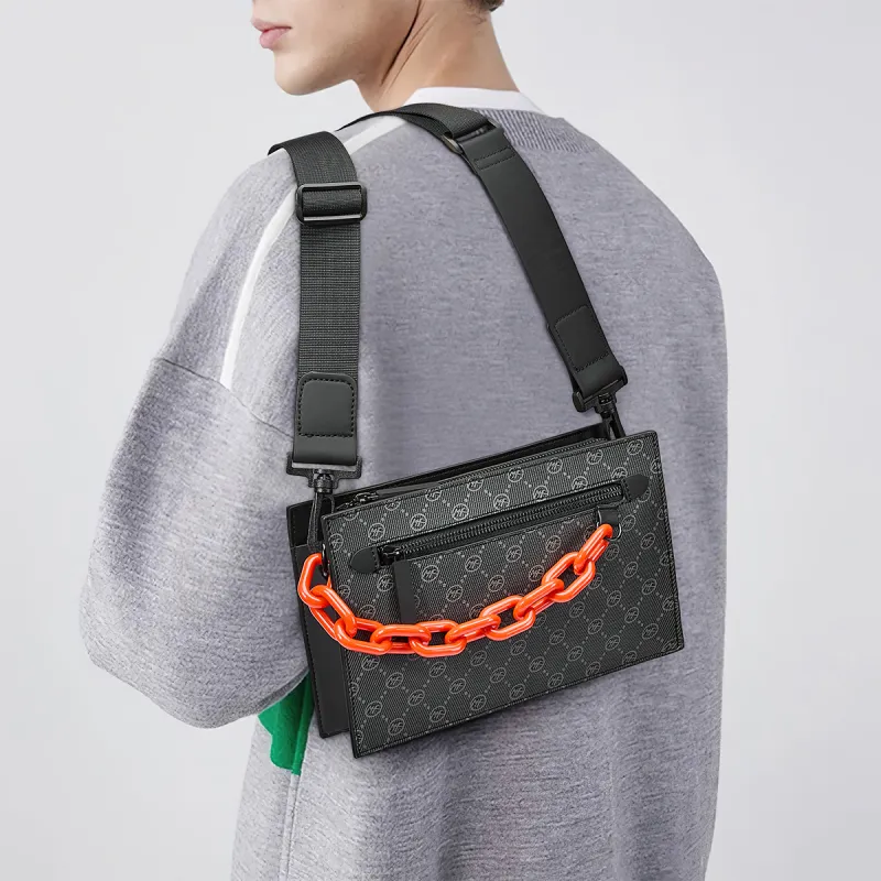 FAIRWHALE PU Crossbody Bags Shoulder Bags Regular Men's Black/Orange-12