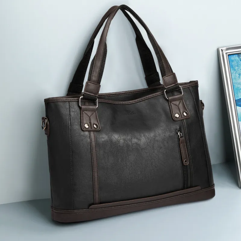 FAIRWHALE Synthetic Leather Laptop Bag, Shoulder Bag, Briefcase Regular Men's Black Coffee-3