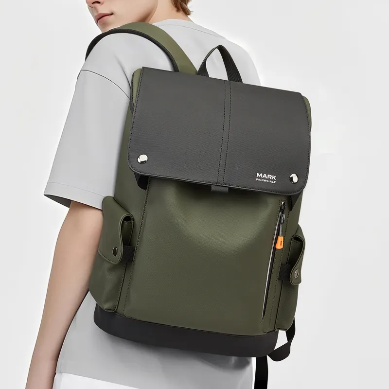 FAIRWHALE Fabric Backpack Laptop Bag Tubas Unisex Black/Medium Gray/Charcoal Black/Army Green-14