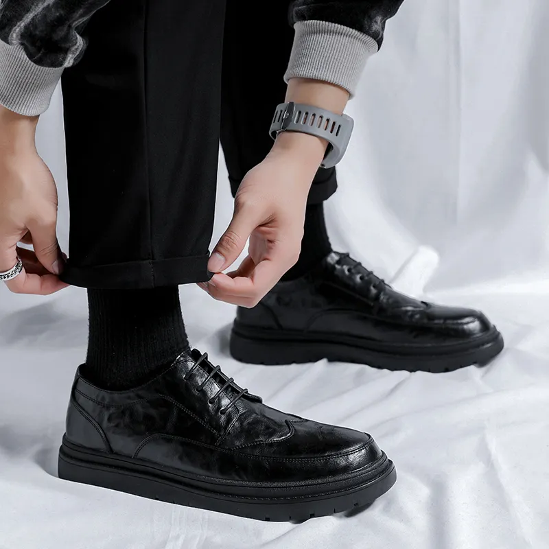 Romon Men's Casual Shoes Men High Top Black-5