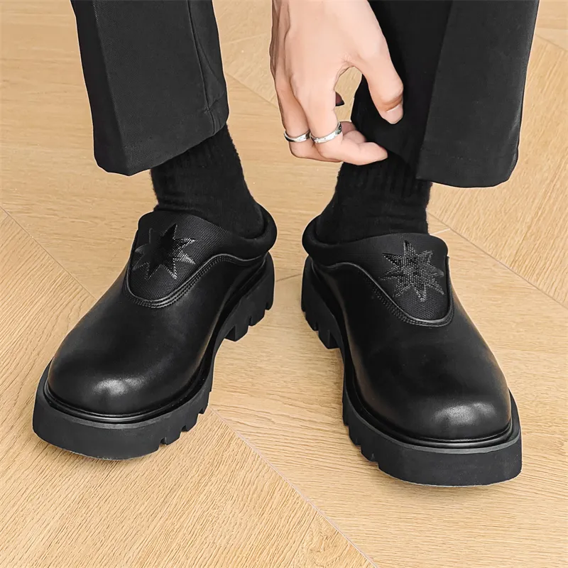 Romon Rubber Sole Stitching Odor Resistant Abrasion Resistant Slip Resistant Wrap toe Slippers Men's Black-2