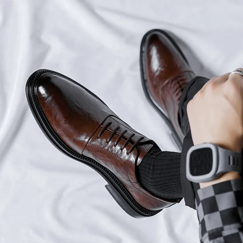 Romon Dress Shoes Men Low Top Black, Brown-7