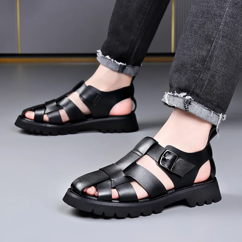 Romon Roman Sandals Men's Black-4