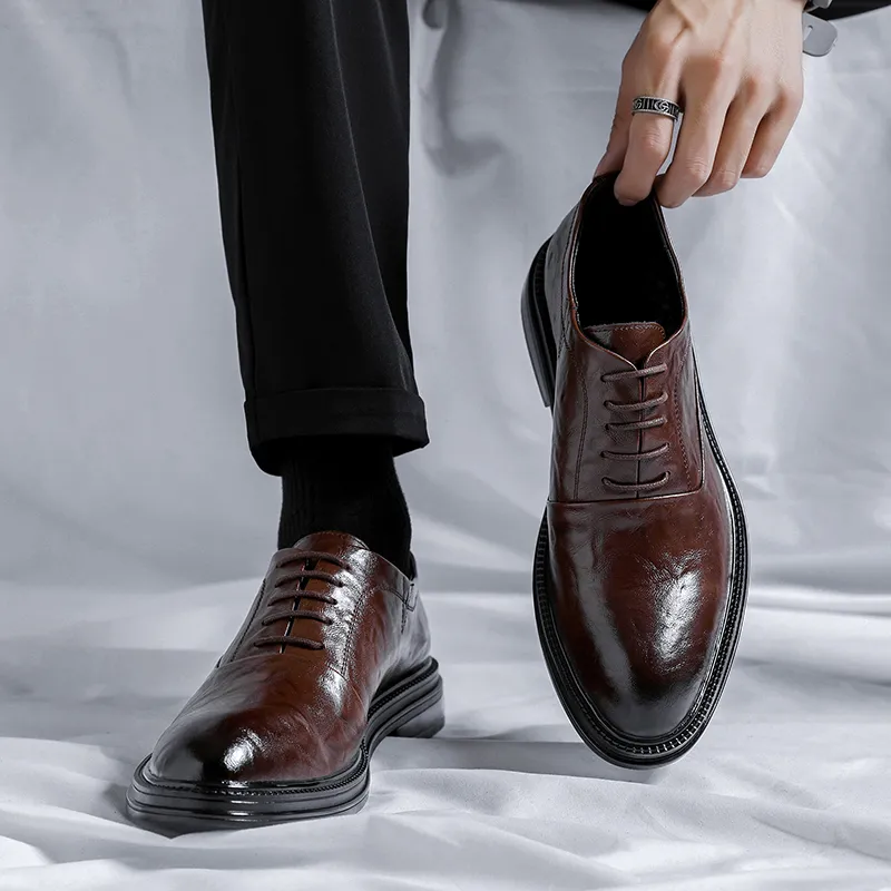 Romon Dress Shoes Men Low Top Black, Brown-11