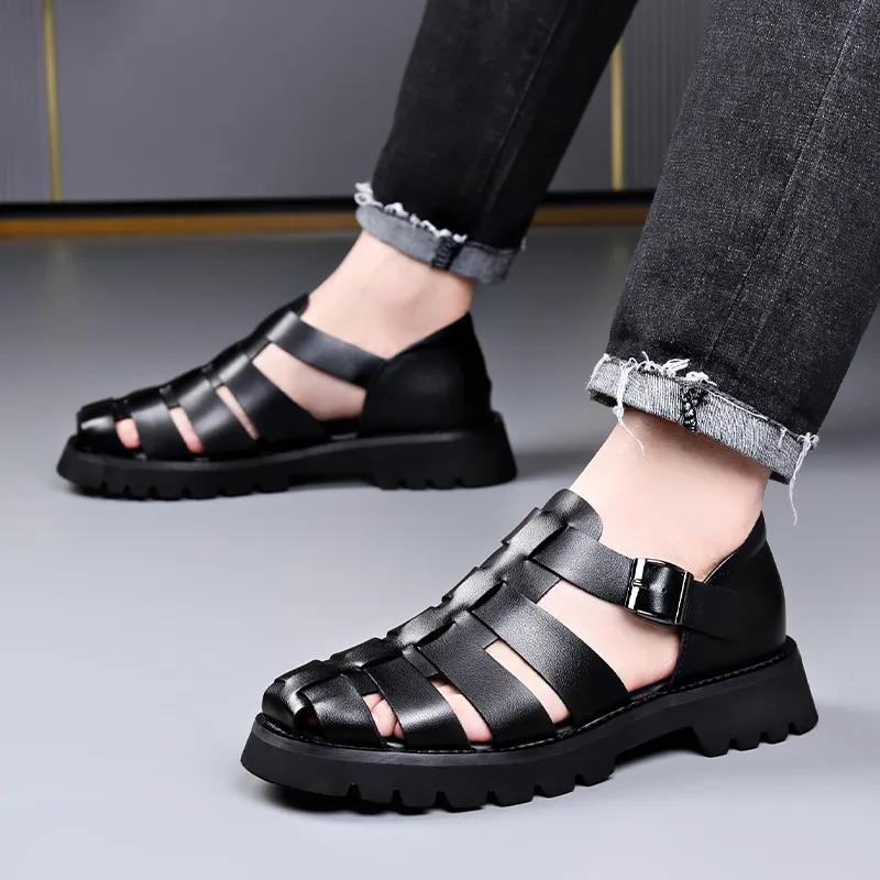 Romon Roman Sandals Men's Black-3