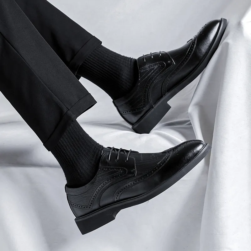 Romon Dress Shoes Men Low Top Black-5
