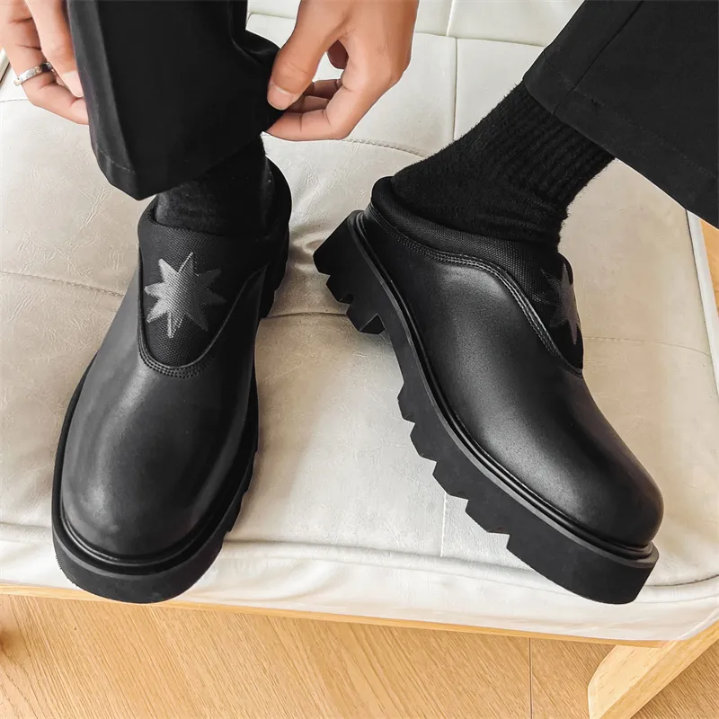 Romon Rubber Sole Stitching Odor Resistant Abrasion Resistant Slip Resistant Wrap toe Slippers Men's Black-4
