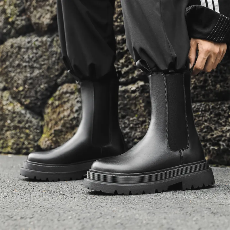 Romon Crew Chelsea Boots Men's Black-4