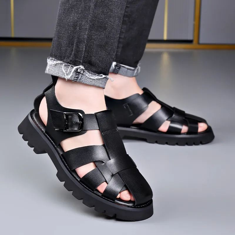Romon Roman Sandals Men's Black-2