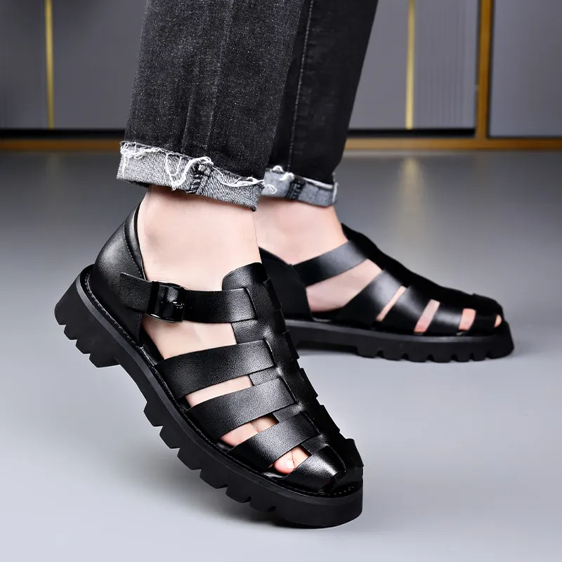 Romon Roman Sandals Men's Black-4
