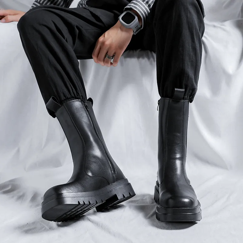 Romon Crew Chelsea Boots Men's Black-5