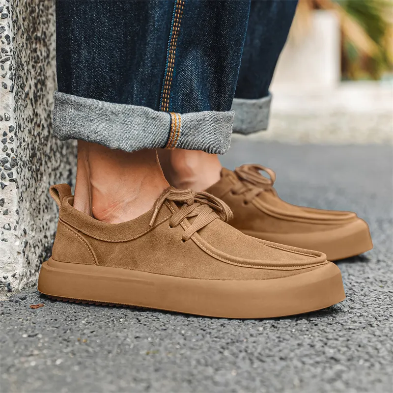 Romon Men's Casual Shoes Men Low Top Brown, Khaki-3