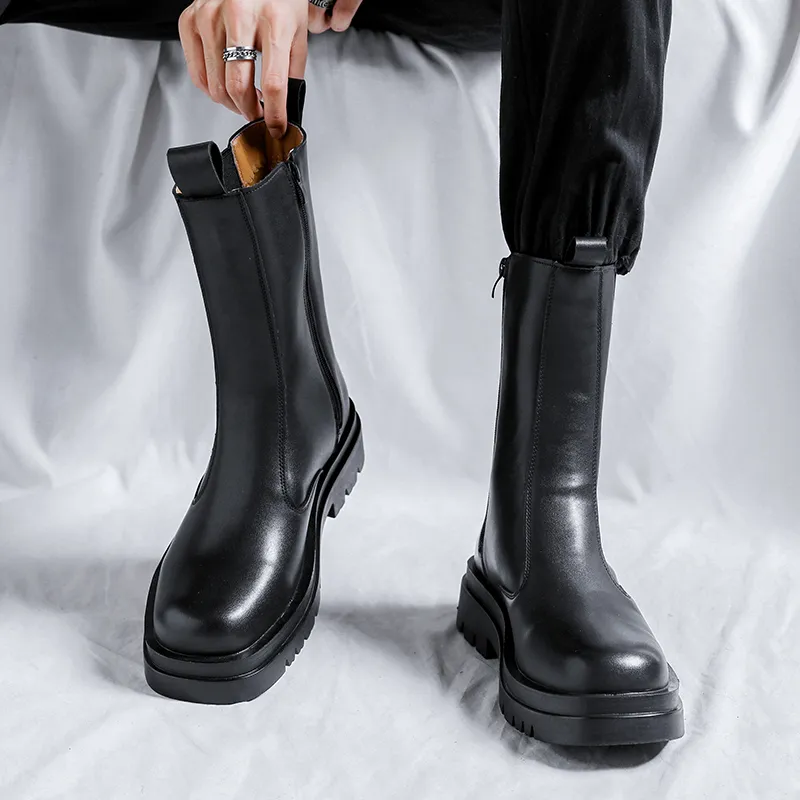 Romon Crew Chelsea Boots Men's Black-4