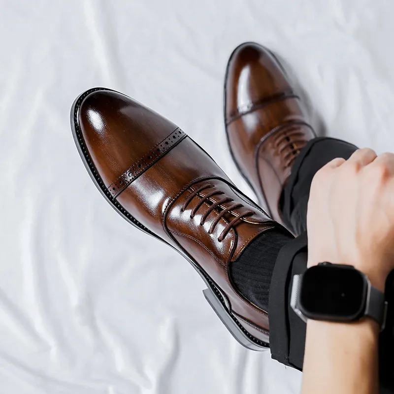 Romon Dress Shoes Men Low Top Black/Brown-7