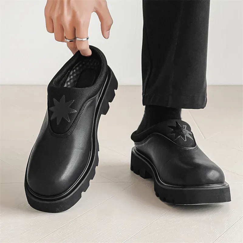 Romon Rubber Sole Stitching Odor Resistant Abrasion Resistant Slip Resistant Wrap toe Slippers Men's Black-1