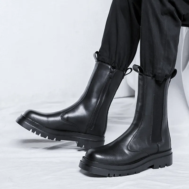 Romon Crew Chelsea Boots Men's Black-3
