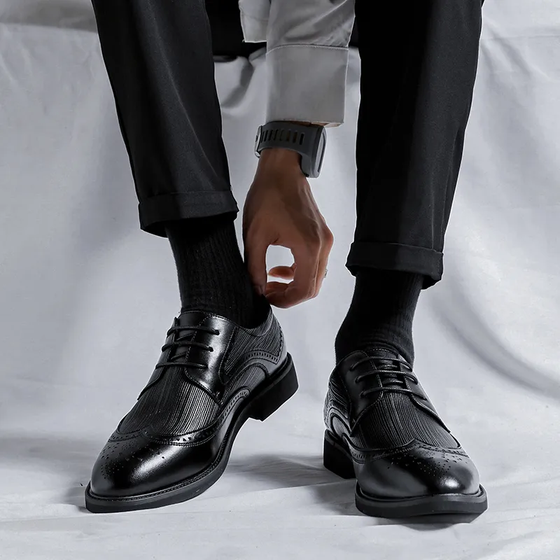 Romon Dress Shoes Men Low Top Black-4