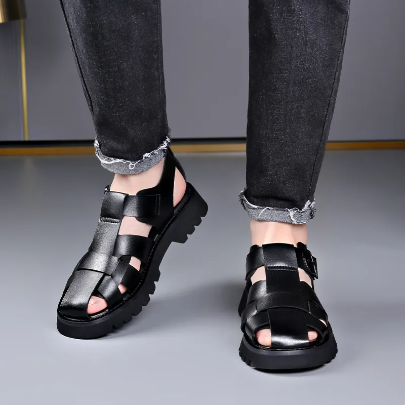 Romon Roman Sandals Men's Black-3